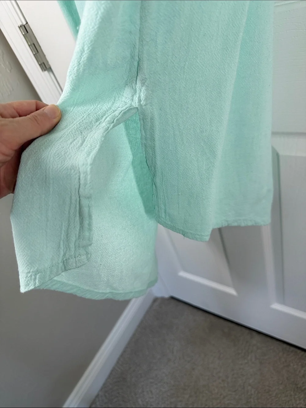 Oh My Gauze! Aqua mint green cowl neck sleeveless asymmetrical hem top size L/XL